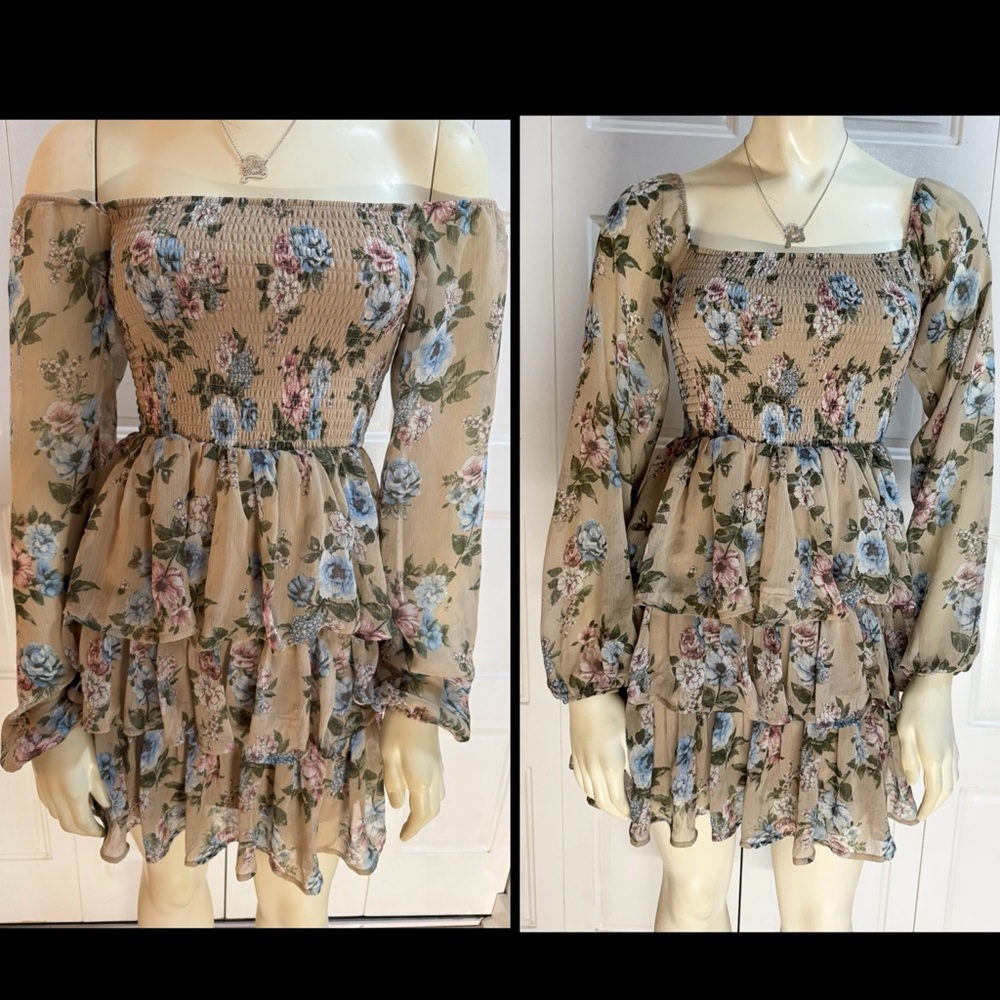 Madden NYC Smocked Floral Tiered Mini Dress EUC XS | Off Shoulder or Square Neck